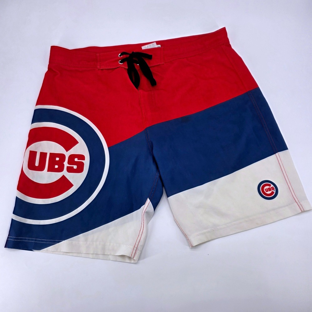 MLB Chicago Cubs Men‎ Board Shorts Red Navy Blue White Swim Trunks Size 34